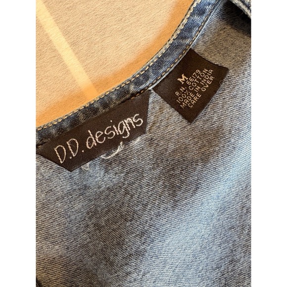 Vintage Denim Vest Womens Sz M Floral Embroidered V Neck Retro Cottage Boho 90s - Picture 2 of 5